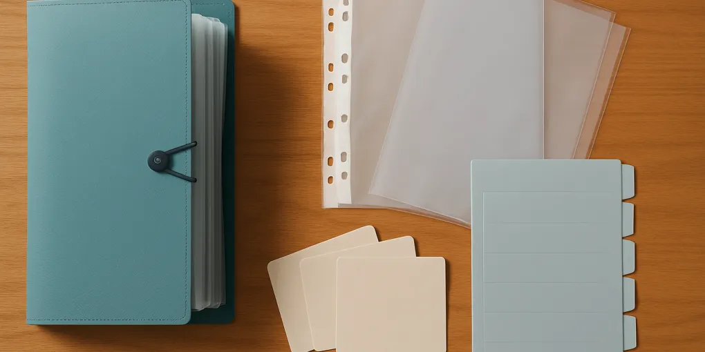 Home warranty binder with manuals, labeled tabs, and appliance records on a tidy desk