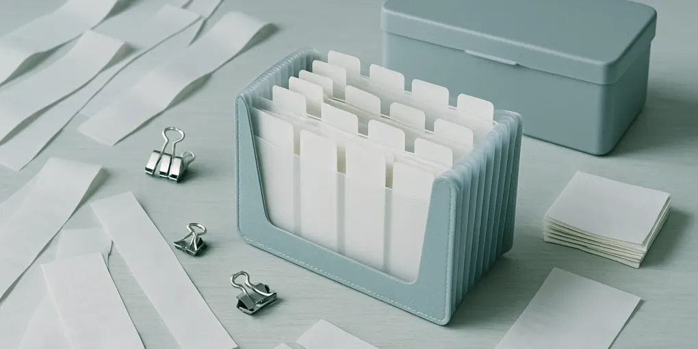 Organized household receipts sorted into labeled folders on a clean desk