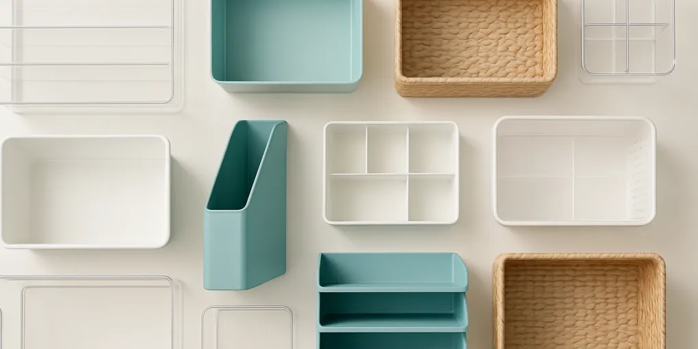 Neatly arranged school paper folders, trays, and labels on a bright family command center desk